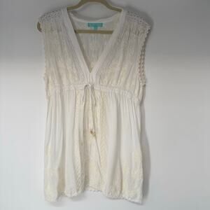 Melissa Odabash Sheer Embroidered Cover Up Women's Sze L White Beach Dress